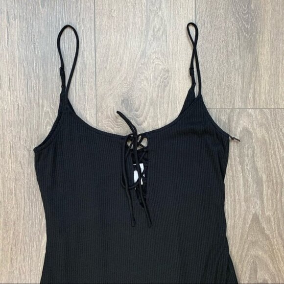 Revolve Privacy Please Terry Mini Dress Lace Up Ribbed knit Black Size Medium - Picture 5 of 16